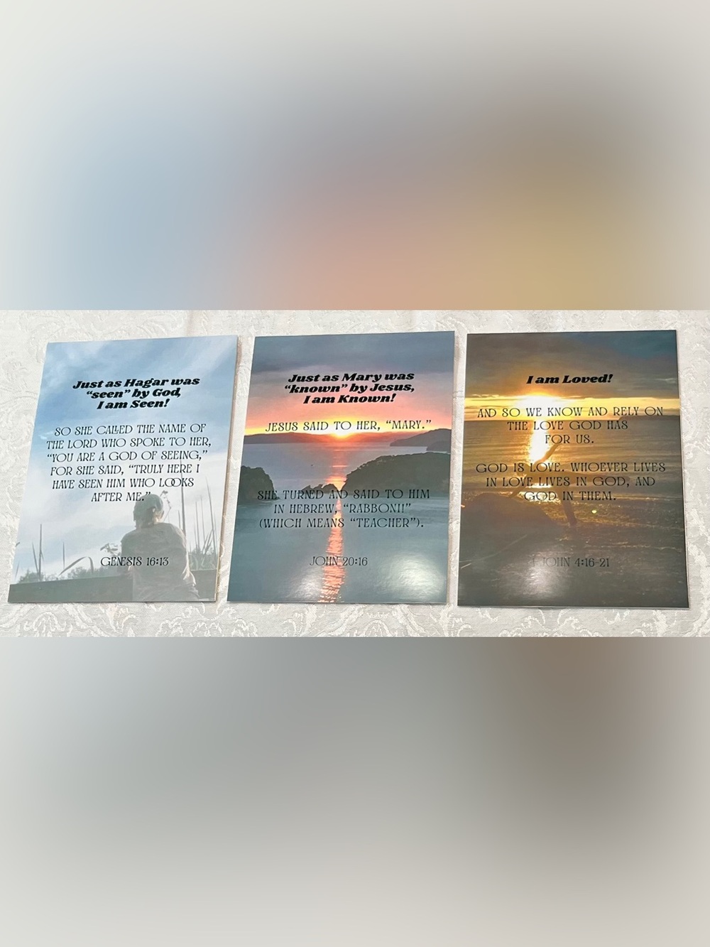 Inspirational Scripture Cards Set of 6, “I Am Seen,” “I Am Known” “I Am Loved”